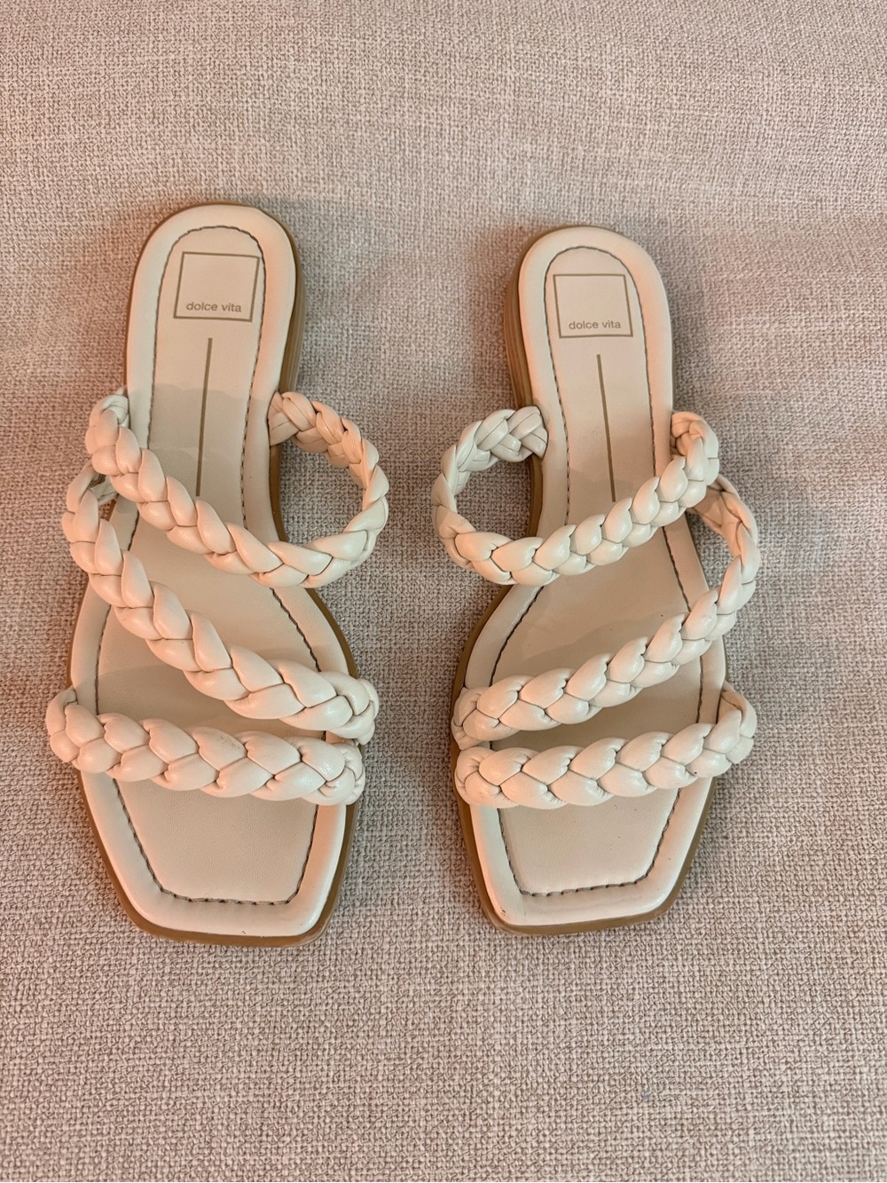Dolce Vita Braided Cream Slide Sandals with Square Toe